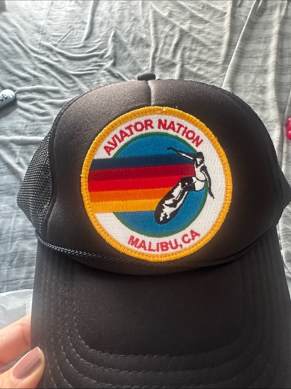 Aviator Nation Black Trucker Hat with Multicolor Retro Patch - Picture 4 of 4